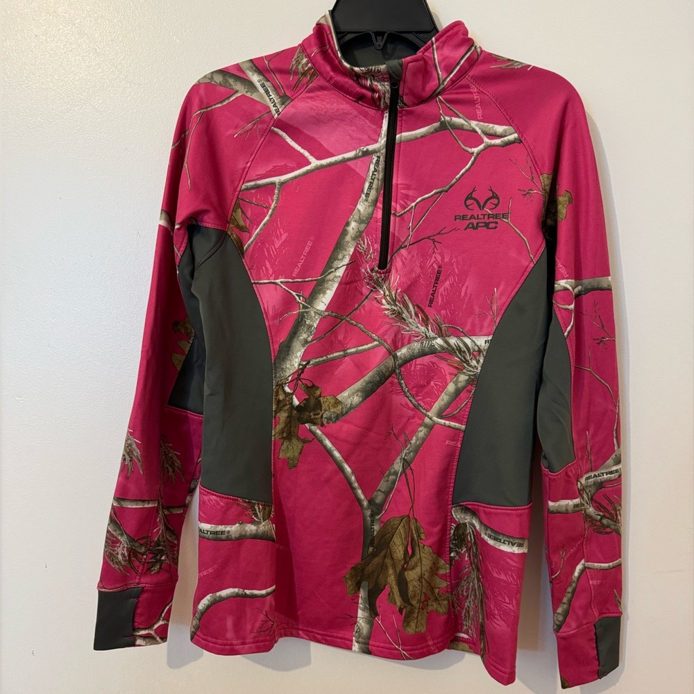 Realtree Quarter Zip Pink Camo Pullover Sz M